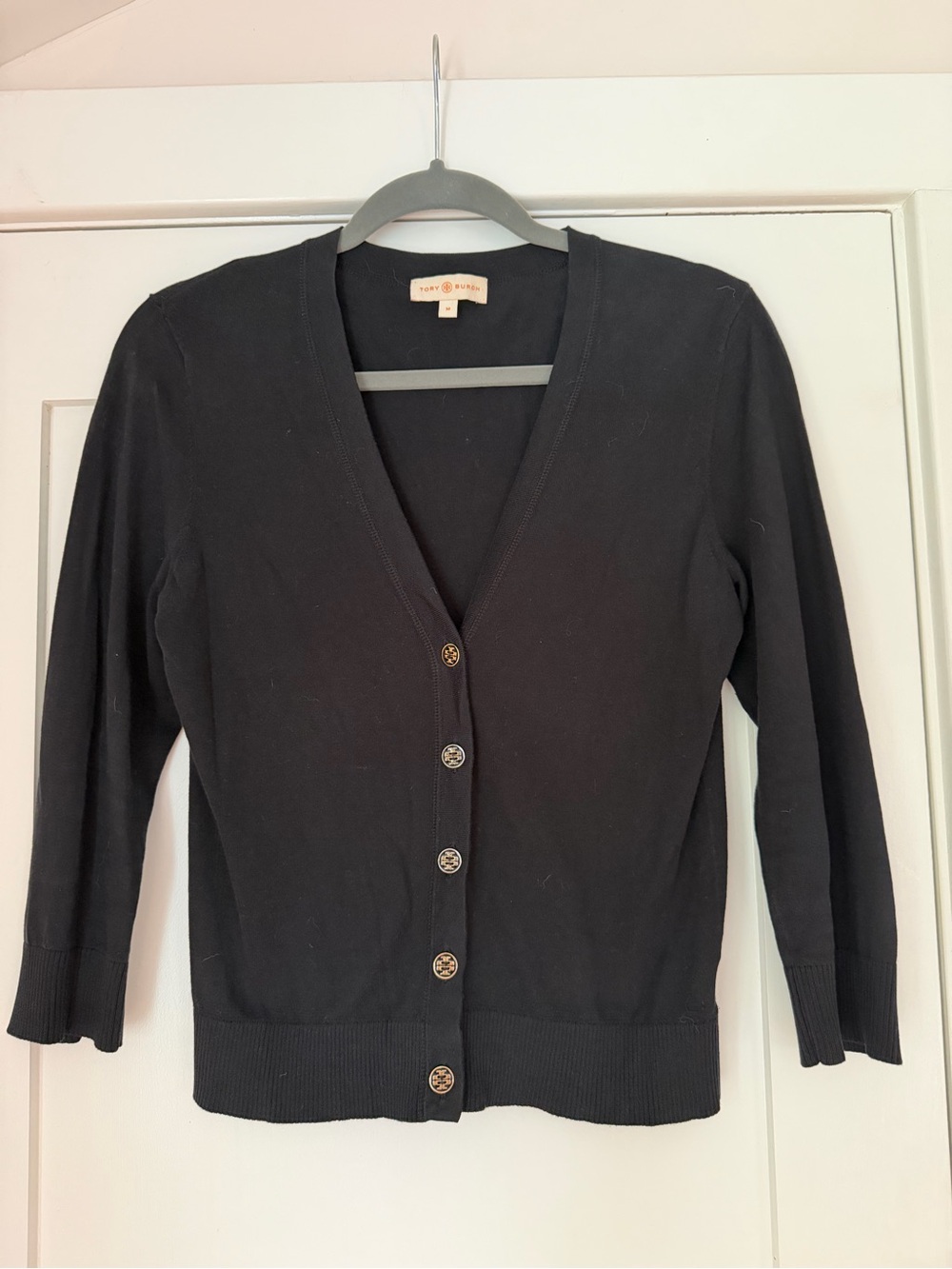 Tory Burch Black V-Neck Button-Front Cardigan